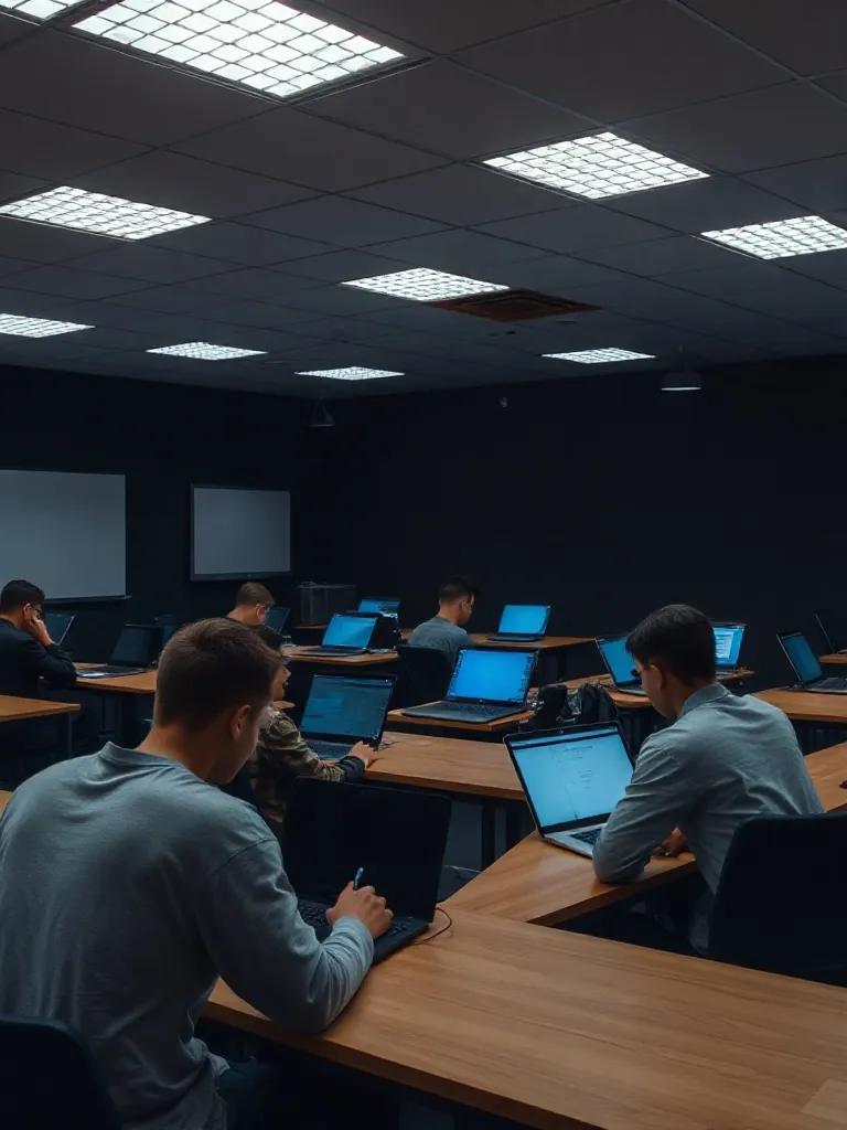 A modern classroom in Slovakia, minimalist design, students